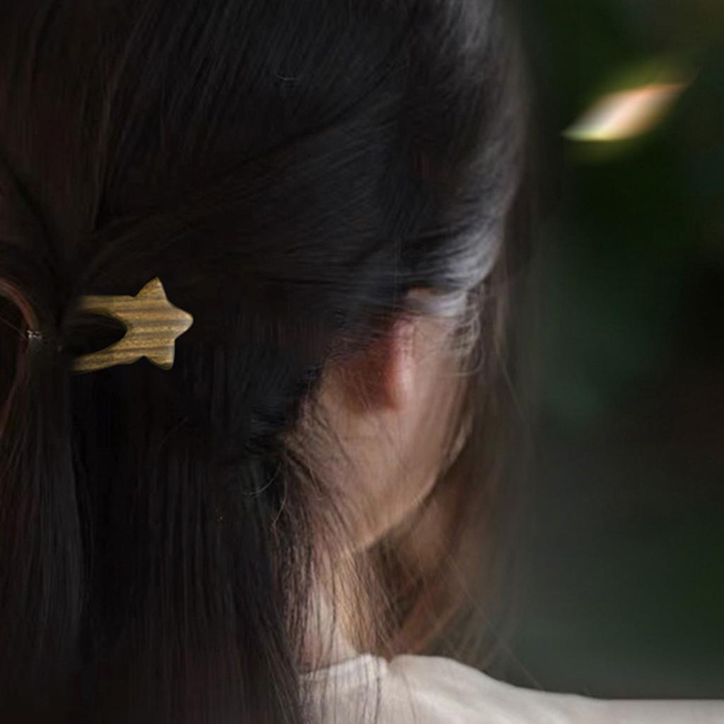 Wooden Hairpin Star Shape Double Prong U Shape Hair Stick Natural Sandalwood for Women Stylish Bun Updo