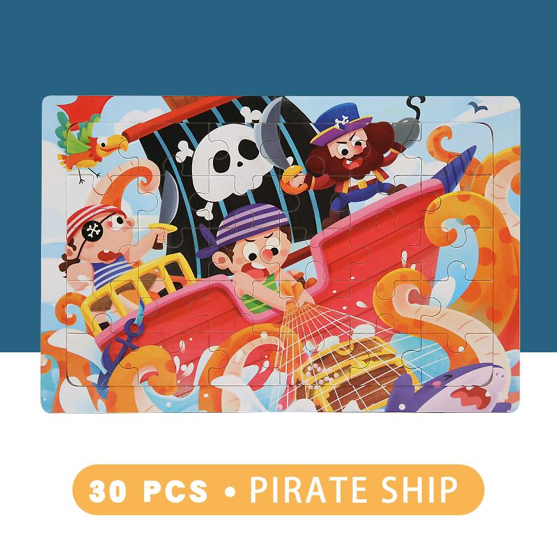 30 Piece Wooden 3D Puzzle Cartoon Animal & Vehicle Jigsaw Montessori Educational Toys for Kids Baby Years - Creative Gift