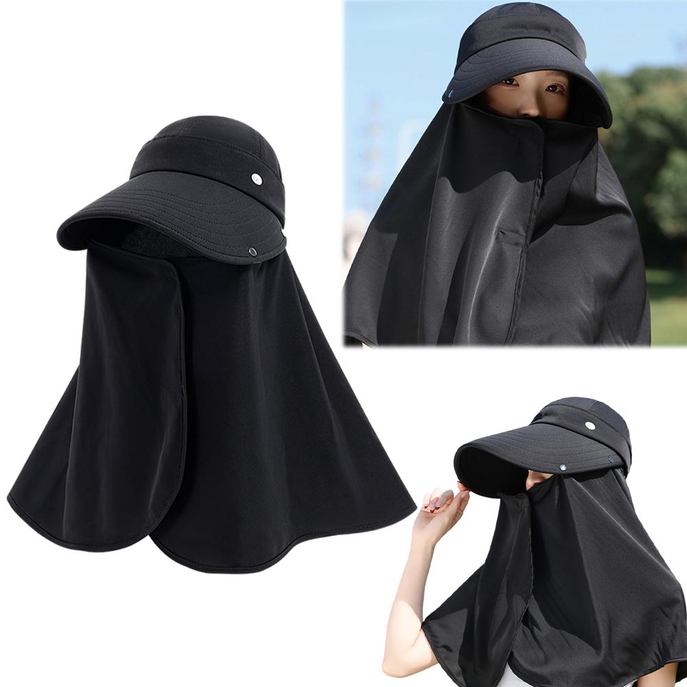 Round Top Large Brim Hat with Neck Flap Face Covering Mask Summer UV Protection Hat Lightweight Sun Visor Hat for Outdoor Travel