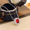 2026 Necklace European and American Temperament Red Zircon Oval Geometric Light Luxury Collarbone Chain Water Drop Pendant