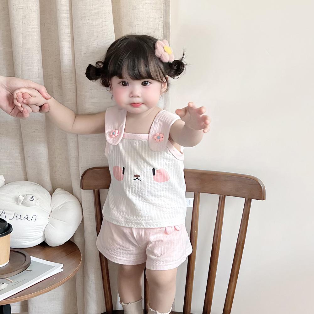 

Toddler Girl Summer Sleeveless Camisole and Shorts Set 80 білий/рожевий