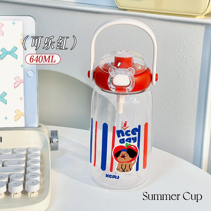 Water bottle Children's student TRITAN material plastic cup with handle cup Dual-purpose school portable straw sports water cup