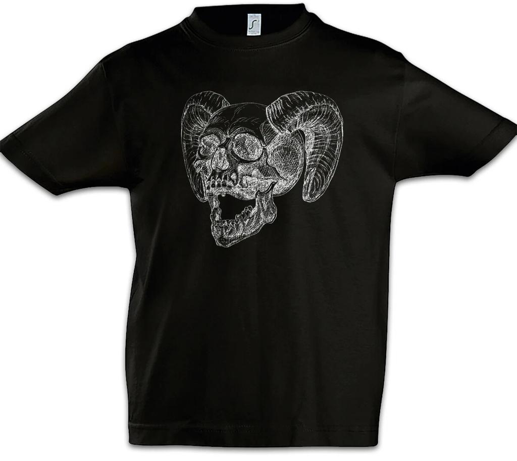 Horned Skull Kids Boys T-Shirt Satan Satanism Tattoo Horned Skull-