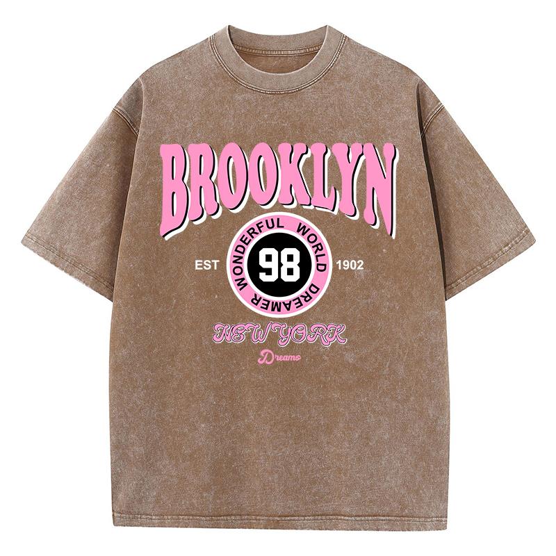 

Женские стиранные футболки Бруклин Прекрасный мир Мечтатель Принтованные футболки Хлопок Оверсайз С круглым вырезом Футболки Уличная одежда 3XL
