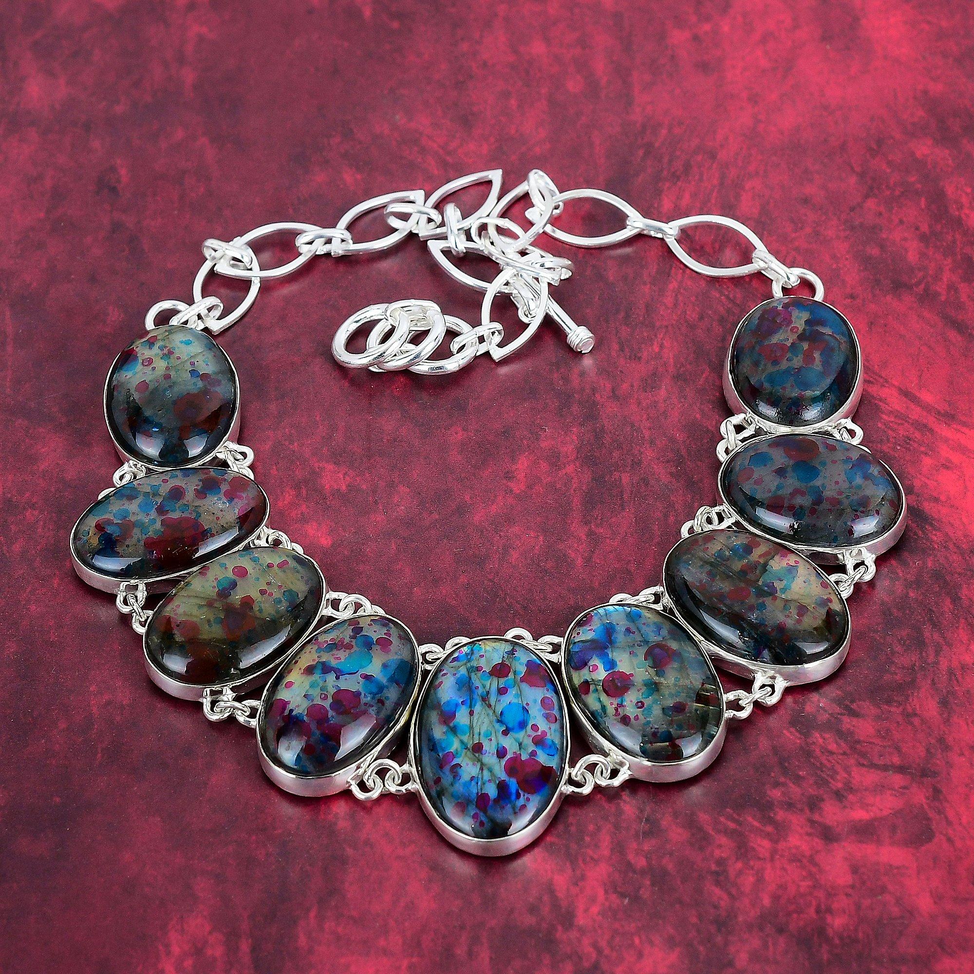 

Ожерелье из лабрадорита с несколькими вспышками, ювелирные изделия из стерлингового серебра 925 пробы, ожерелье ручной работы, ювелирные изделия из драгоценных камней, подарки для жены, новое ожерелье Adjustable with 18 inches синий