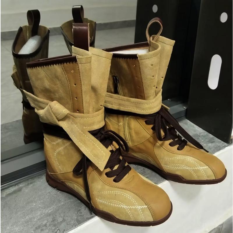 Niche hunting series boxing boots women's new retro medium tube fashion boots genuine leather boots