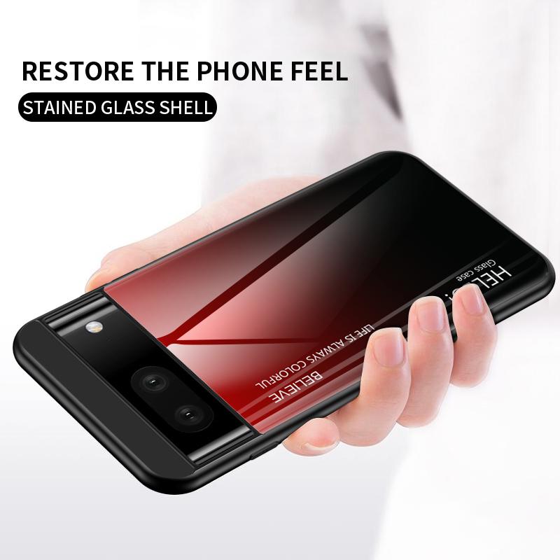For Google Pixel 7a Tempered Glass+PC+TPU Gradient Phone Case Anti-drop Cover