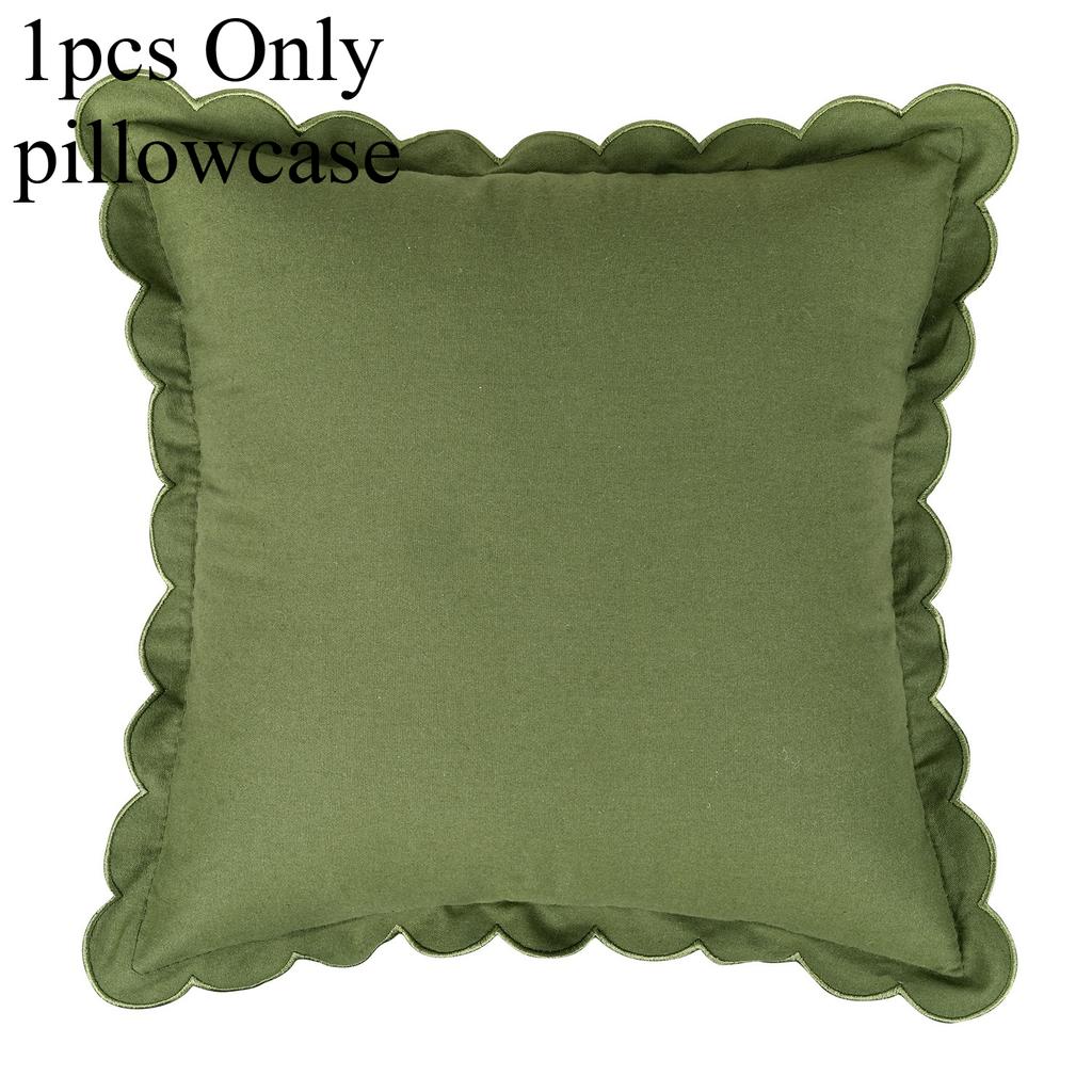 1pcs Cotton Embroidered Pillowcase with Wave Ruffle Trim Solid Bohemian Cushion Cover for Sofa Only Pillowcase