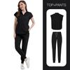 Women's Loose and Comfortable V-neck Short Sleeved Workwear with Multiple Pockets and Beauty Suit Set