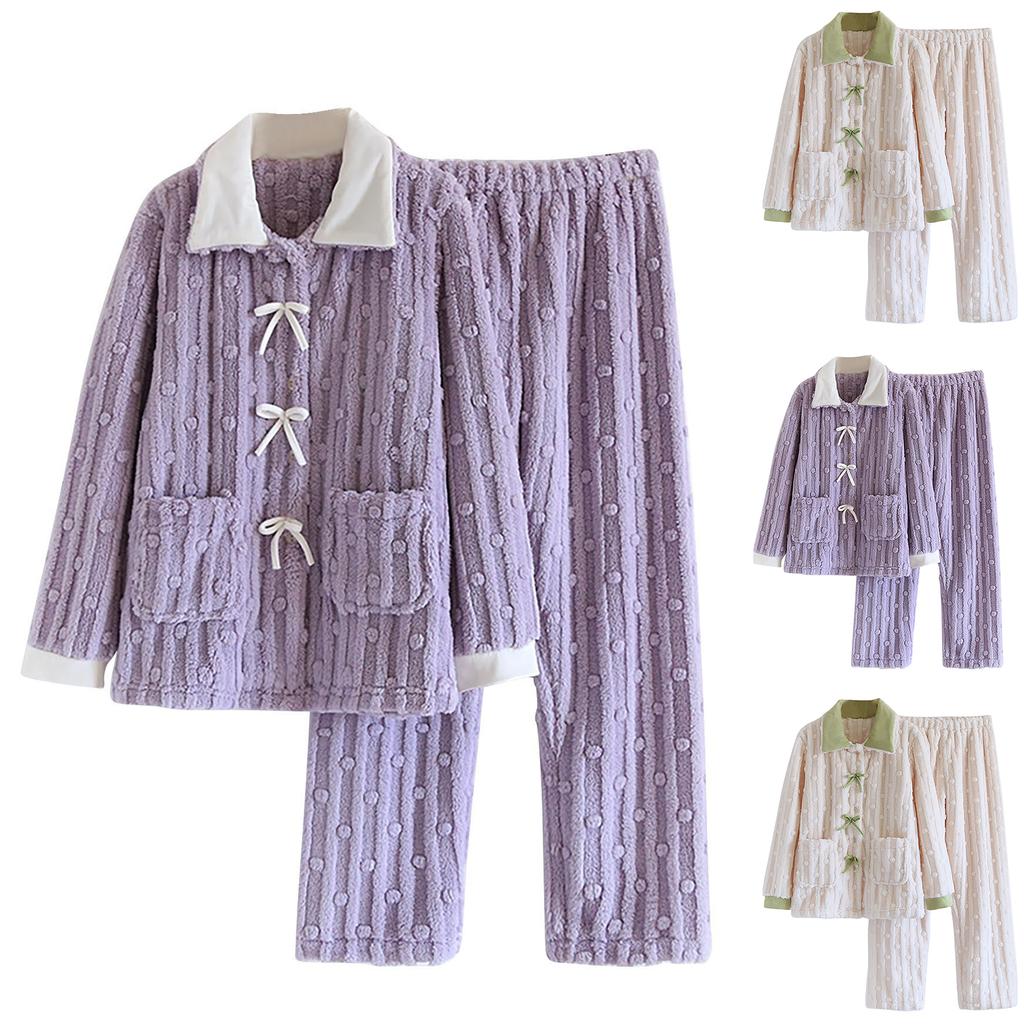 Women's Flannel Can Be Worn Outside, Soft And Comfortable, Thick And Warm, Plus Size Long Sleeved Long Pants Home Suit Set