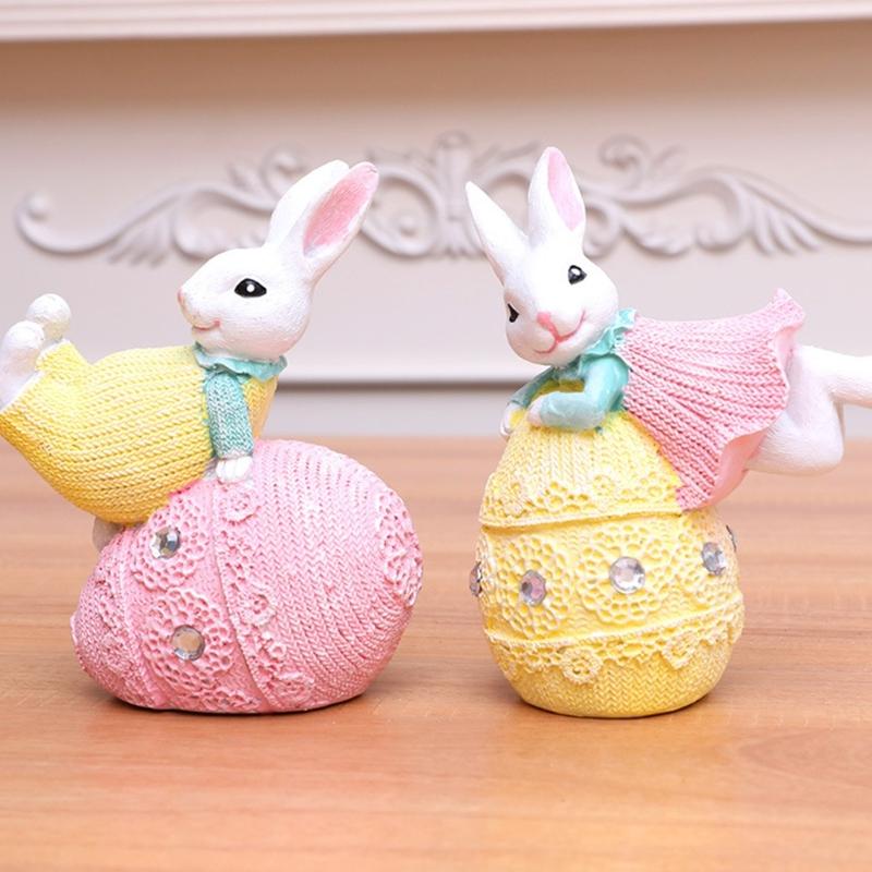 Hand Paint Resin Rabbit Figurine Desk Decoration With Unique Eggs Designs Rabbit Statues For Home Or Offices Space