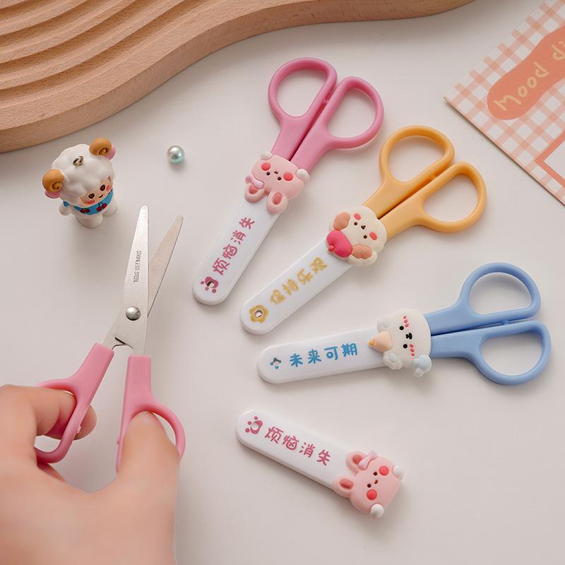 Office School Supplies Cartoon Scissors Primary School Students Safety Stationery Small Creative Cute Round Head Handmade Lovely