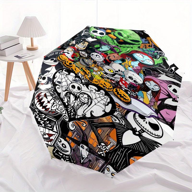 Nightmare Before Christmas Themed Automatic Opening and Closing Folding Umbrella, Reinforced 8 Ribs, Compact Travel Design, Fashionable Fold