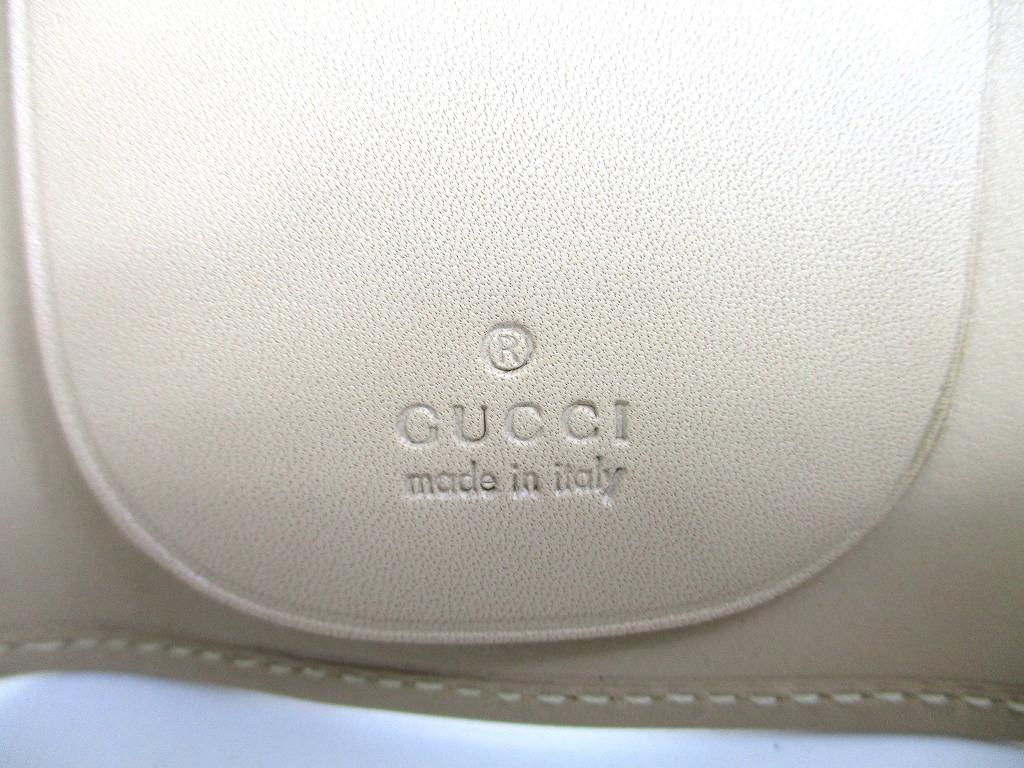 Authentic GUCCI Logo Plate Beige Leather 6 Pics Key Chain #b083  Open box
