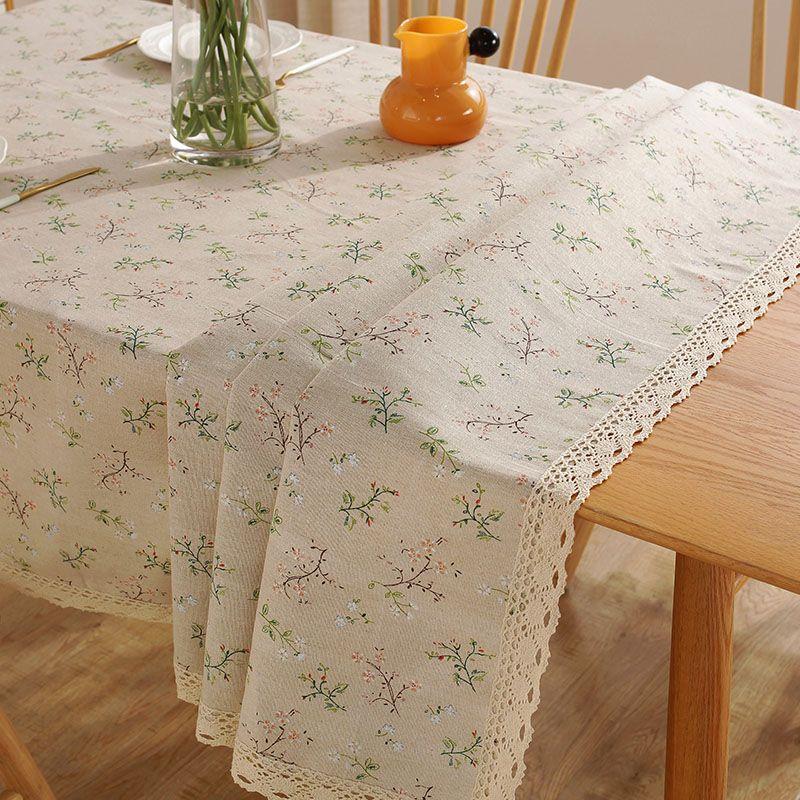 Green Grass Tablecloth, Cotton-Linen Fabric Minimalist Lace Desk Mat, Rectangular Coffee Tablecloth