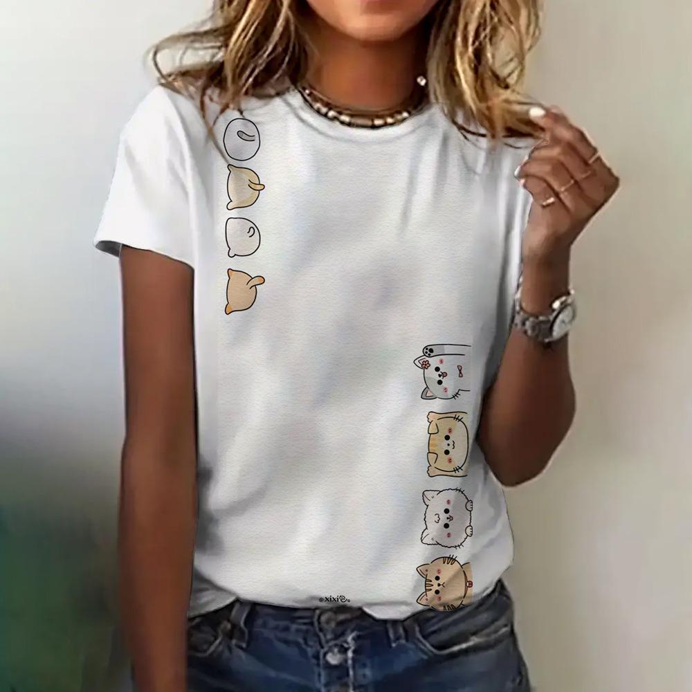 Summer Cute Funny Cat 3D Print T-shirts Women Streetwear Casual Fashion Y2k Short Sleeve T Shirt O-neck Tees Tops Clothing