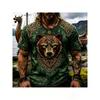 Retro street distressed men's T-shirt with Viking bear, Celtic knot, 3D printing, loose round-neck short sleeves