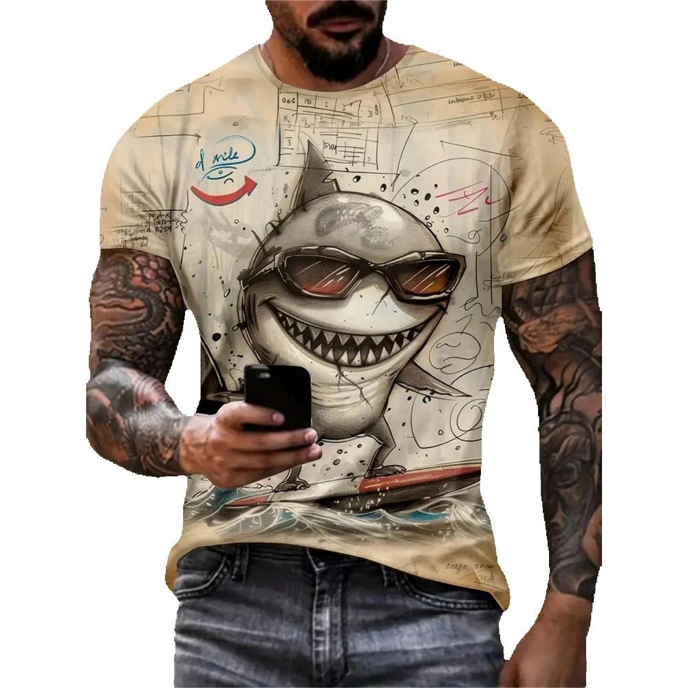 Summer Men Street Casual Clothing Vintage 3D Funny Animal Print Short Sleeve O Neck Oversized