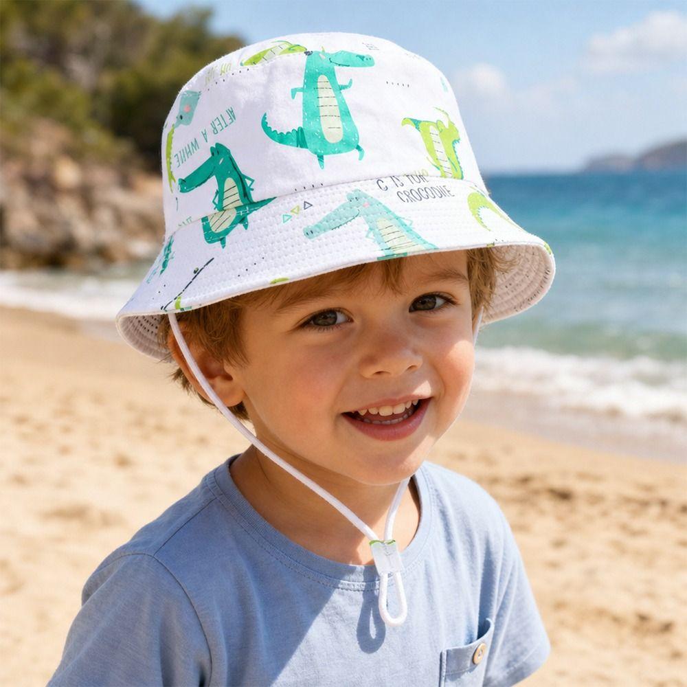 Fashion Summer Bucket Hat Uv Protection Breathable Sun Cap Adjustable Cartoon Beach Hat Infant