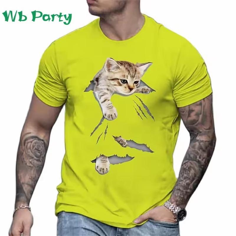 Pánské tričko s potiskem kočky Pánské oblečení Trička pro muže Tričko s krátkým rukávem Vtipný potisk kočky Nadměrné tričko Letní tričko Topy
