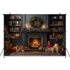 Christmas Fireplace Background For Photography  Tree Candle Gift Bookshelf Children Backdrop Room Decoration Photobooth