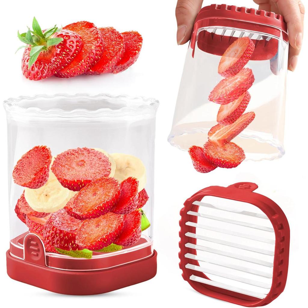 Coppa Taglia Frutta per Fragole, Banane, Uova Sode - Taglierino Staccabile con Piatto a Pressione - Lama in Acciaio Inossidabile 304 - Taglio Rapido e Sicuro
