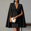 Blazer Dress for Women V Neck Cape Blazer Split Sleeve Casual Business Mini Dress Double Breasted Office Work Outfits
