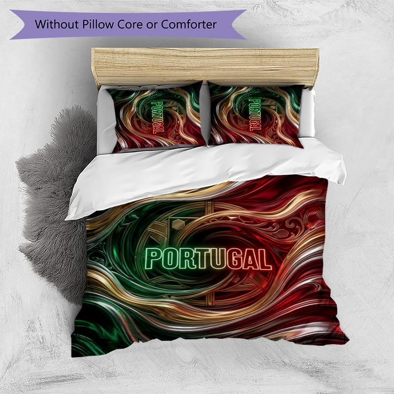 Set Biancheria da Letto Stampata Calcio Portogallo 3 Pezzi Set Copriletto Traspirante Accogliente come Regalo per la Casa Nuova o per le Feste