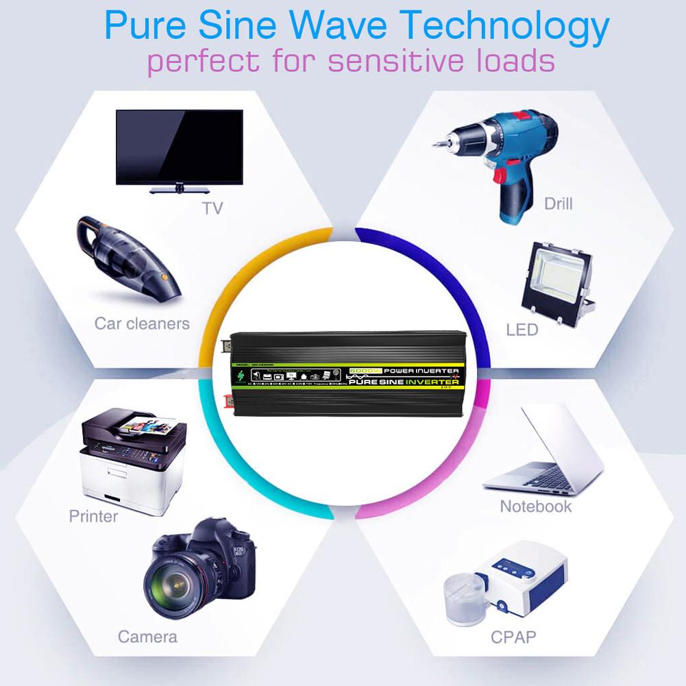 Pure Sine Wave Inverter 8000/6000/4000/3000W Voltage Transformer Power Converter Solar Inverter 12V/24V/48V/60V To AC 110V 220V