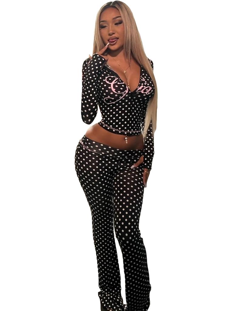 Women's Long Sleeve Cropped Tracksuit Set with Flare Pants
