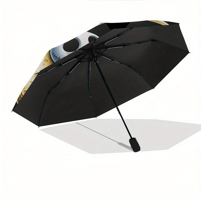1 Auto Open Moon, Nightmare Before Christmas Themed Colorful 8 rib Portable Umbrella for Men and Women, A Compact Commuting Companion Suitab