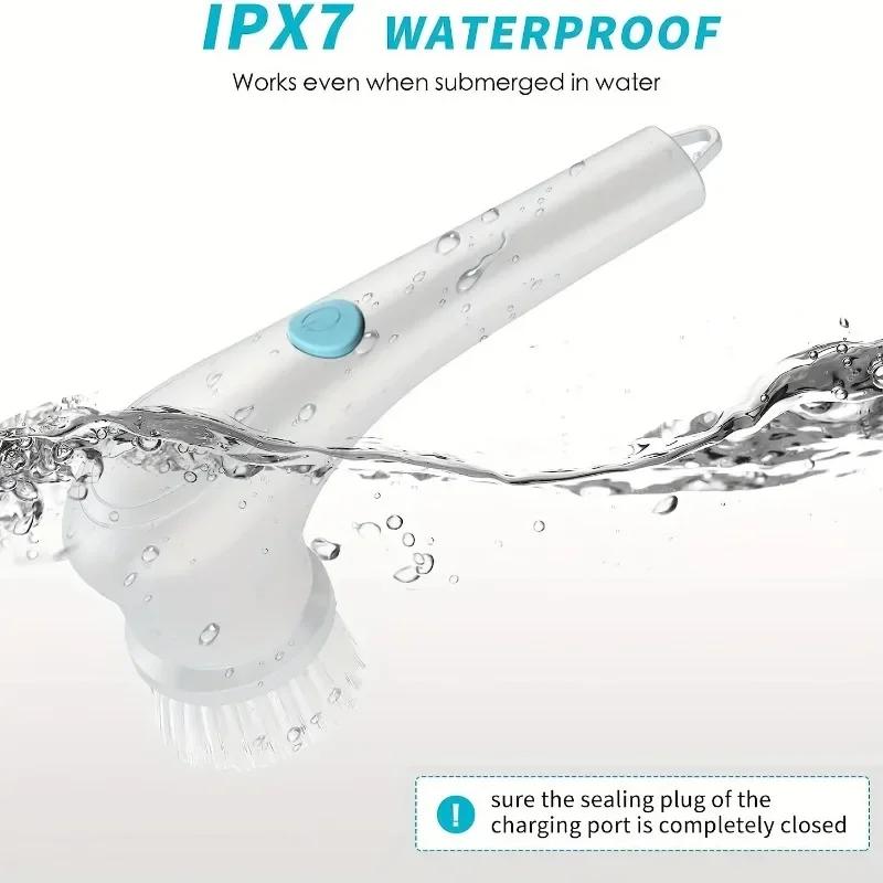 5-in-1-USB-aufladbarer kabelloser elektrischer Spin Scrubber mit 5 austauschbaren Bürstenköpfen, Reinigungsbürste für Badezimmer und Küche