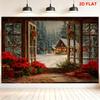 1Pcs Christmas Winter Snowy Cabin Forest Wreath Decoration Background Xmas Backdrop Decorations For Photo Studio Booth Party