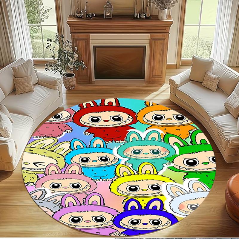 Labubu Print Round Rug, Washable Floor Carpet, For Entryway Dorm Laundry Room Office Study, Home Decor Birthday Christmas Gift