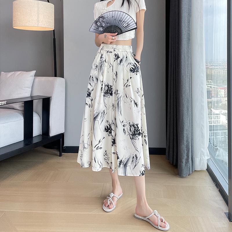 

Женские летние брюки с высокой талией и драпировкой, свободные, широкие, с юбкой 2025 года XL чёрный