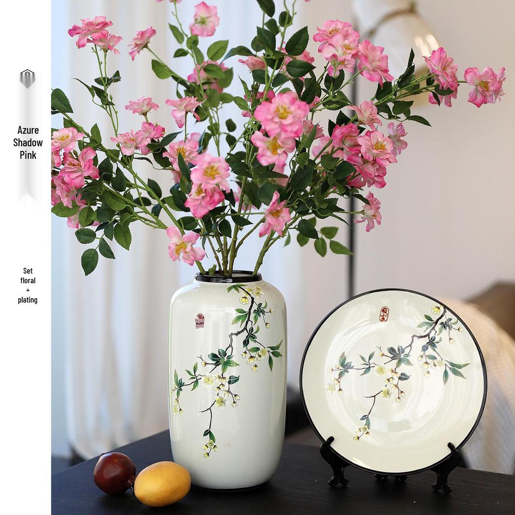 Round Chinese Ceramic Vase: Floral Art for Living Room & Hallway Decor, Ideal for Hydroponics & Silk Flowers