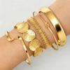 5Pcs/Set Gold Color Punk Geometry Multilayer Bangles Delicate Women's Hand Bracelet  for Women