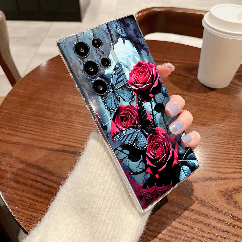 Scarlet Red Rose Flower Case For Samsung Galaxy S26 Ultra S25 FE S24 S23 S22 A54 A15 A35 A55 A16 A36 A56 A17 A37 A57 5G Cover