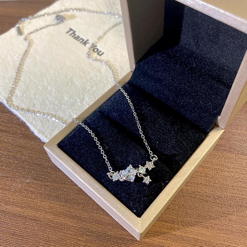 Light Luxury Full Diamond Inlaid Zircon Titanium Steel Clavicle Chain Fairy Versatile Delicate Necklace Gift for Girlfriend