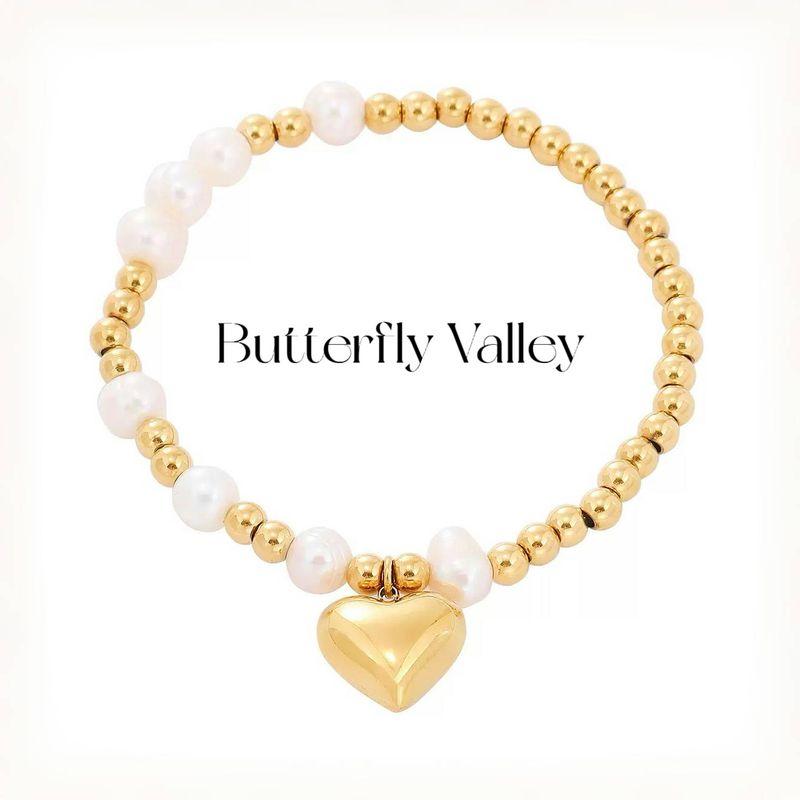 Fashion Ins Style Non-Fading Natural Freshwater Pearl Bracelet Gold 18K Gold Love Pendant Fancy Bracelet Handmade Natural Pearls Do Not Fade