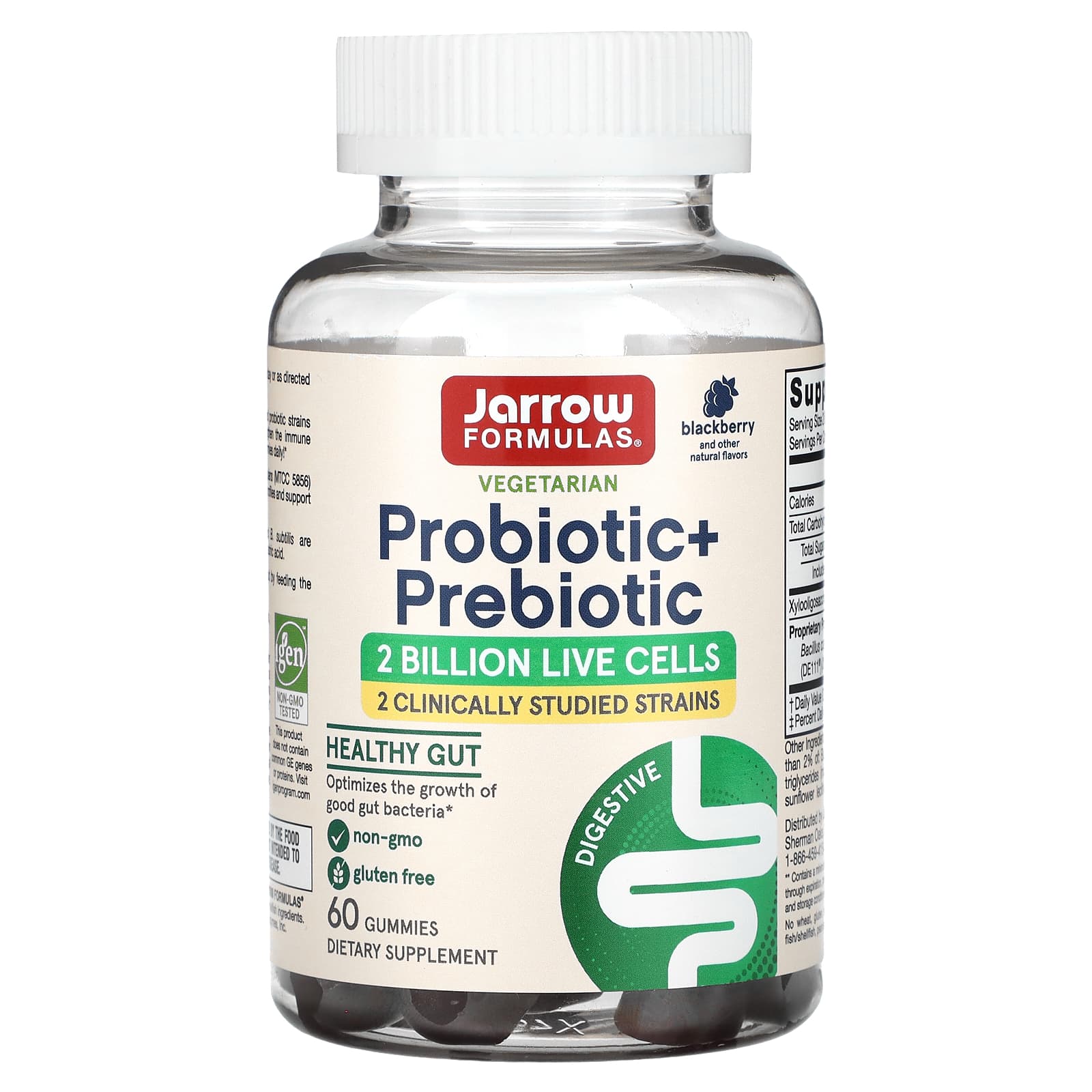 

Jarrow Formulas, пробіотик + пребіотик, смак ожини, 2 мільярди, 60 гумок