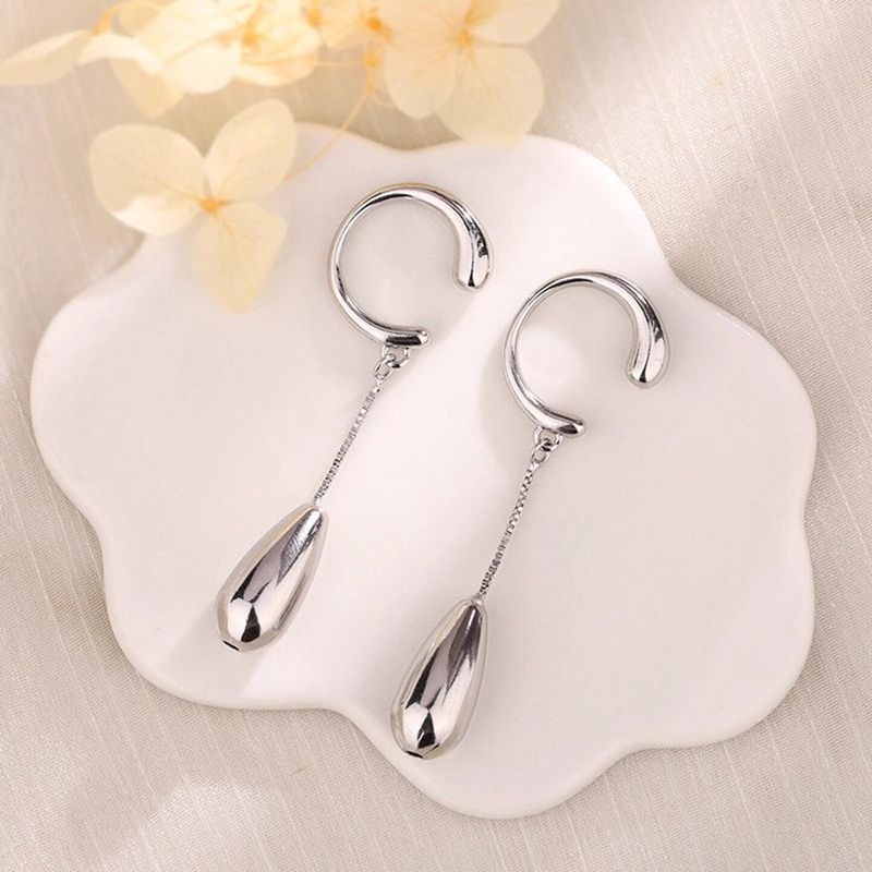 Fashion Wind Personalized Ear Clip Glossy Water Drop Earrings Non-Pierced Ins Cold Wind Retro Ear Clip Fashion Commuter