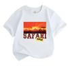 Kids Boys Girls Crew Neck Short Sleeve 100% Cotton T-Shirt, African Safari Savannah Sunset Graphic Casual Tees for Children Summer Soft Breathable Top
