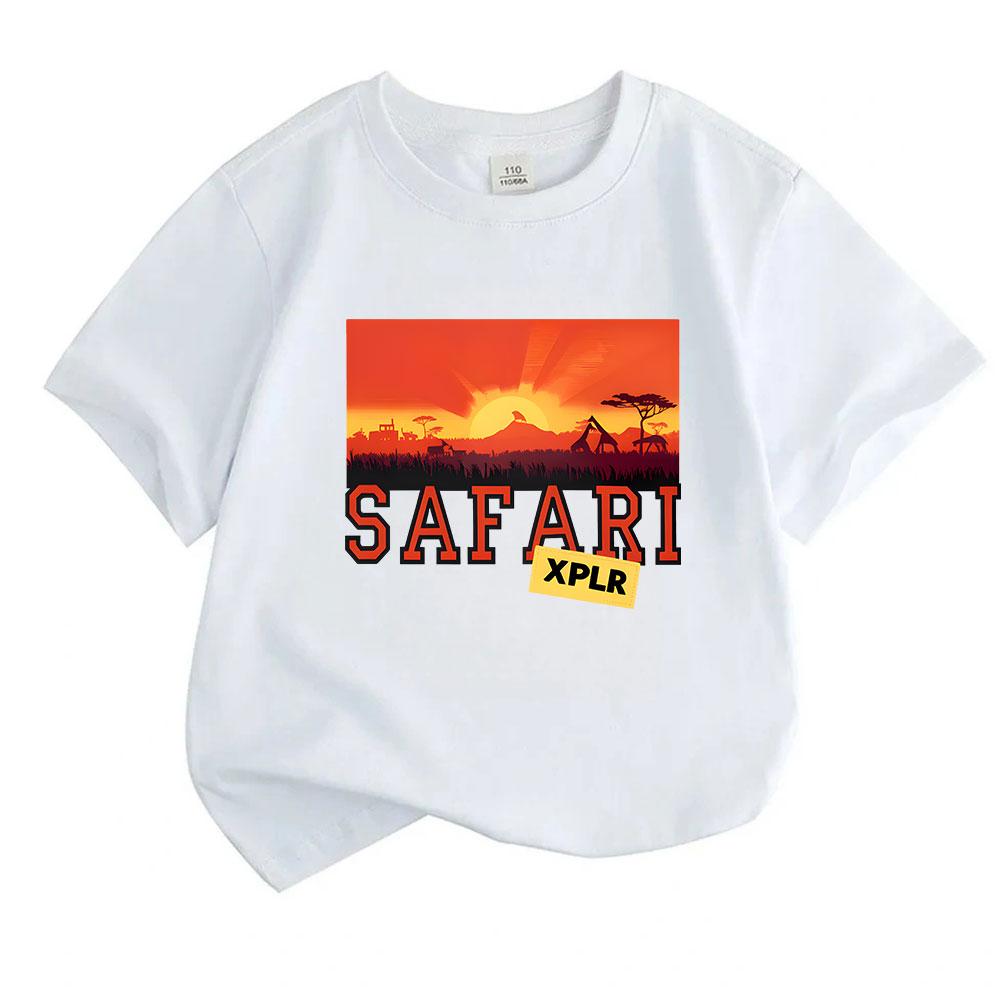 Kids Boys Girls Crew Neck Short Sleeve 100% Cotton T-Shirt, African Safari Savannah Sunset Graphic Casual Tees for Children Summer Soft Breathable Top