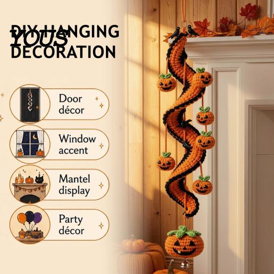 Creative Hobby Gift Halloween Spiral Crochet Hanging Ornament DIY Kit, Pumpkin Ghost Bat Family Crafting Supplies Black Cat Complete Craft,