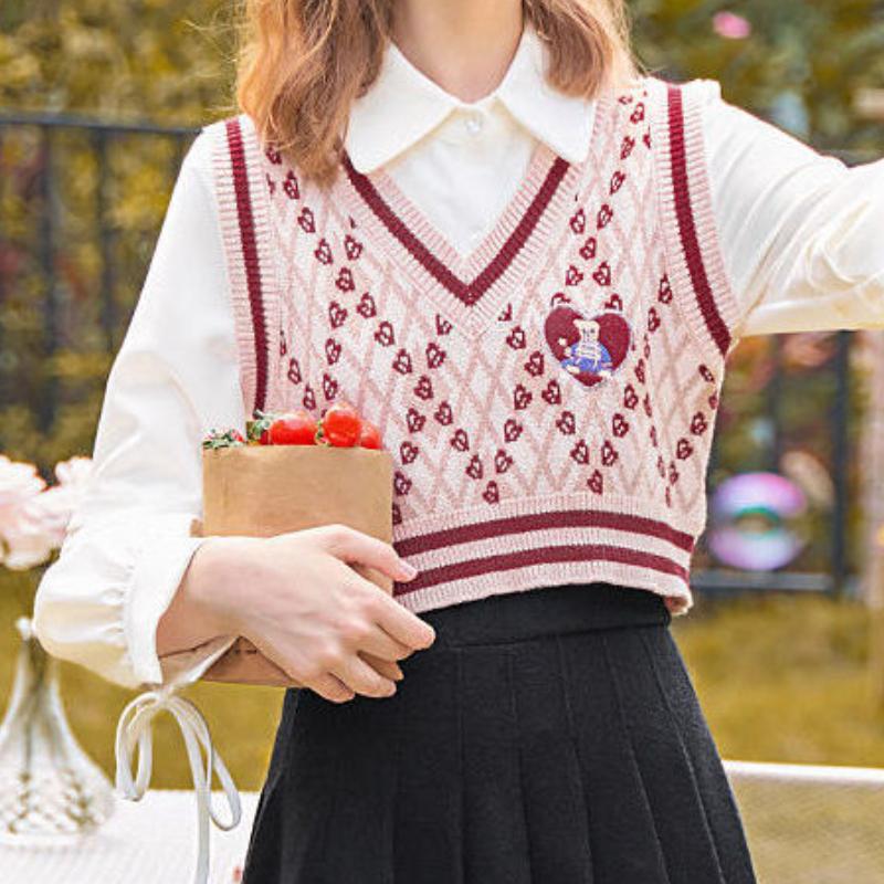 Pletený pulovr Svetr Vesta Ženy Bez rukávů Medvěd Potisk Svetry s výstřihem do V Volná Pletená Vesta Top Zimní Oblečení Ženy