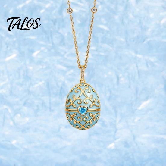 Talos Openable Egg Pendant Necklace, Cubic Zirconia Heart Retro Box Jewelry Gift for Girlfriend Wife Mom