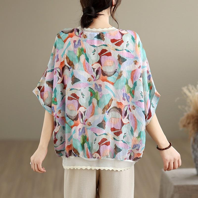 Short Sleeve Oversized Vintage Floral Casual Loose T Shirt Tops Women Summer T-shirt