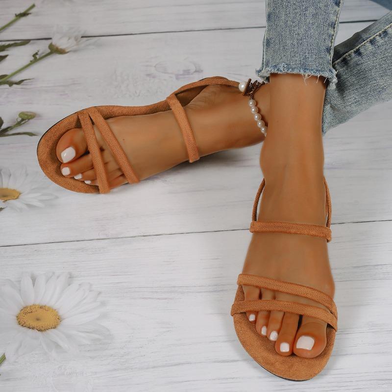 Summer New Korean Style Sandals with Thin Strap, Low Heel and Square Heel Comfortable and Versatile Women's Sandals with Two Straps for Students