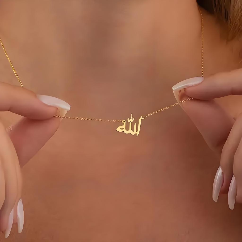 Personalized Arabic Necklace, Stainless Steel Gold - Tone Jewelry, Custom Nameplate for Women's Daily & Elegant Wear